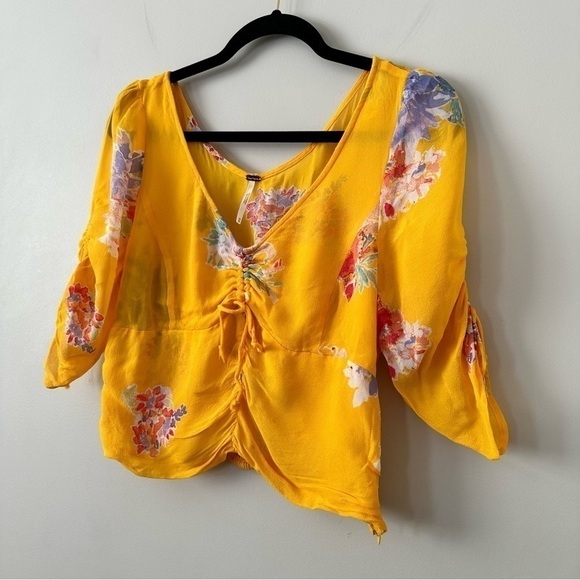 FREE People-Love To Love Blouse Golden Yellow & Florals (Size:Medium) - Picture 5 of 12